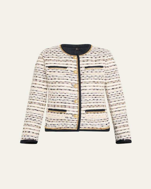 Kiera Chain-Trim Fringed Tweed Jacket